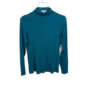 Nine West blouse women's M wool blend mock neck lightweight layering teal NEW